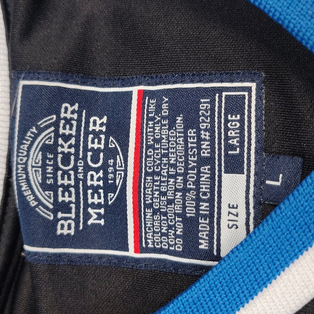 Bleecker Mercer Savage Jersey Shirt Size Large Blue White Black Spell Out - Picture 7 of 11